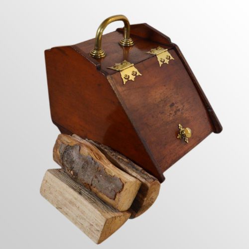 Antique Coal Box Fireside Victorian Log Bin Purdonium Storage Scuttle - C1880