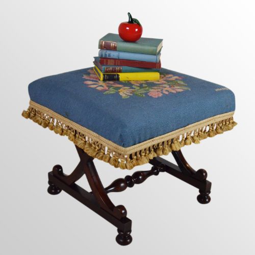 Antique Regency Rosewood Dressing Stool Footstool Upholstered Hall Seat C1830