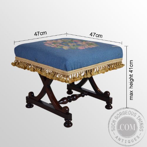 fig 1. Antique Regency Rosewood Dressing Stool Footstool Upholstered Hall Seat c1830