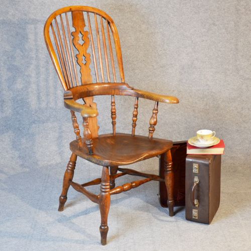 Antique Windsor Broad Arm Yorkshire Armchair Northern Country Elm Chair C1850