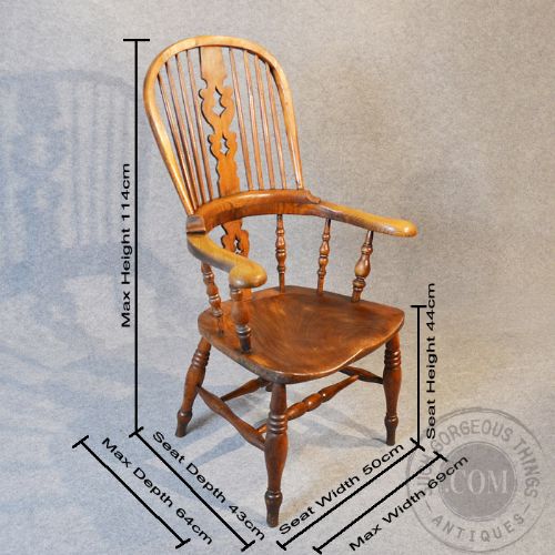 fig 1. Antique Windsor Broad Arm Yorkshire Armchair Northern Country Elm Chair c1850