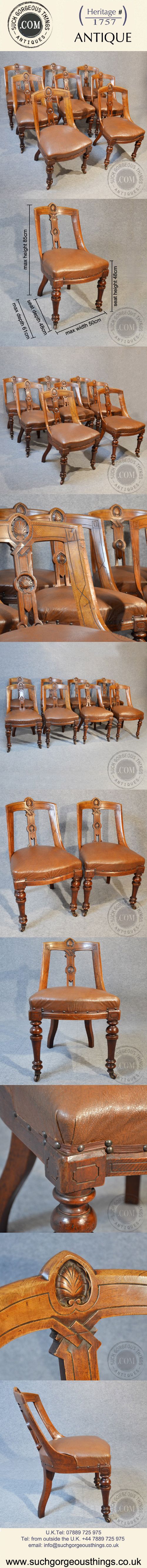 fig 4. Antique Set 8 Eight Quality Oak Dining Chairs English Victorian Aesthetic c1890