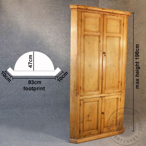 fig 1. Antique Tall Corner Cupboard Victorian Pine Display Cabinet English c1850