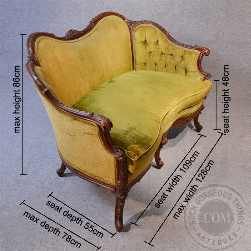fig 1. Antique French Love Seat Sofa 2 Two Seat Duet Couch Settee Louis XV c1890