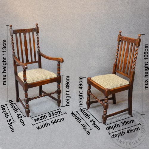 fig 1. Antique Set 6 Six Quality English Oak Dining Chairs With Carvers Victorian c1890
