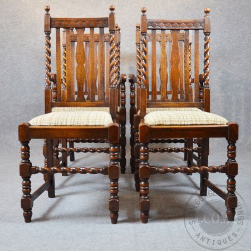 fig 2. Antique Set 6 Six Quality English Oak Dining Chairs With Carvers Victorian c1890