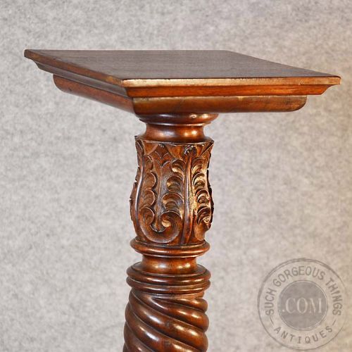 fig 2. Antique Torchere Stand Tripod Plant Lamp Base English Victorian Mahogany c1850