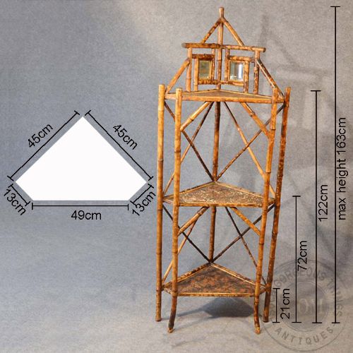 fig 1. Antique Tall Corner Display Stand Whatnot Open Shelves Victorian Bamboo c1890