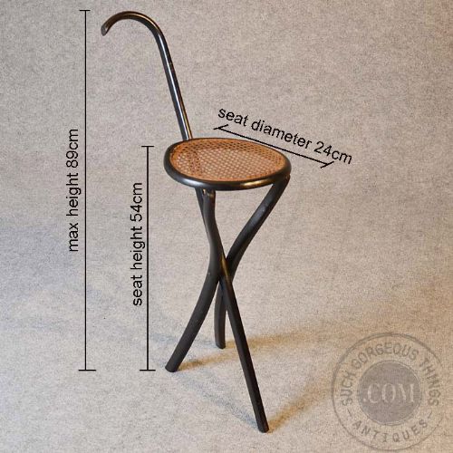 fig 1. Antique Shooting Stick Folding Seat Walking Stick Stand Bentwood Bergere c1880
