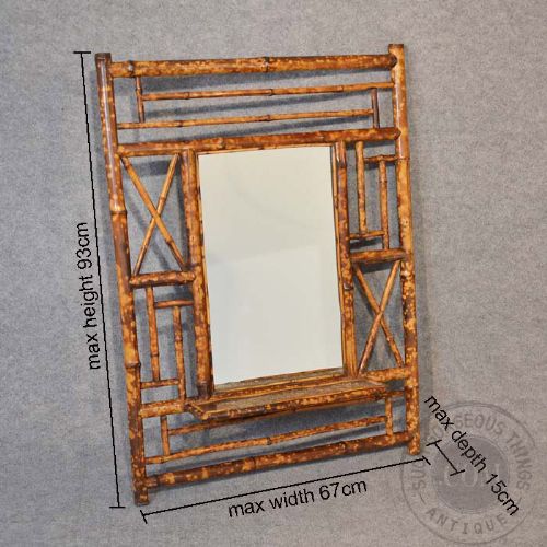 fig 1. Antique Wall Mirror With Display Shelf Whatnot Bamboo Frame Edwardian c1910