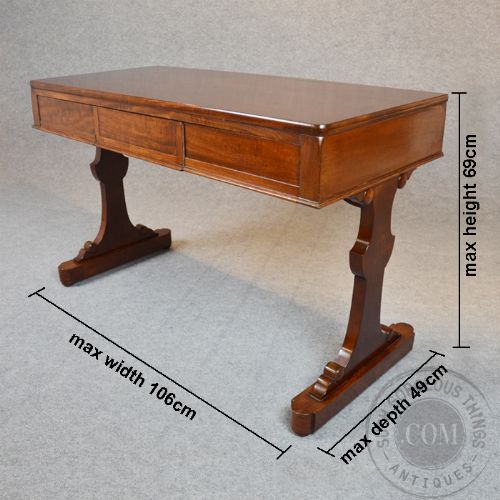 fig 1. Antique Desk Sofa Console Table English Victorian Mahogany Triple Drawer - c1860