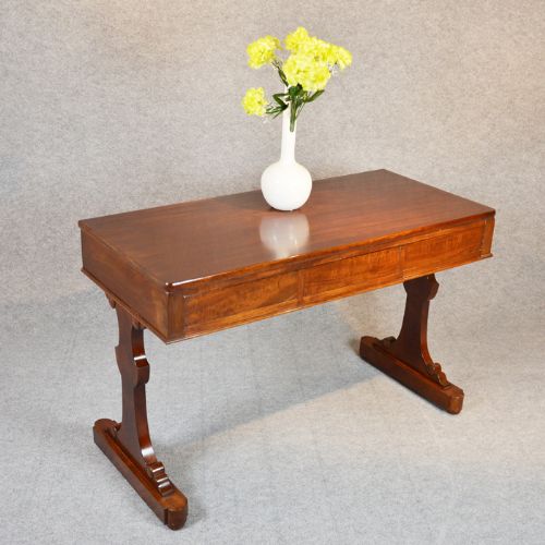 Antique Desk Sofa Console Table English Victorian Mahogany Triple Drawer - C1860