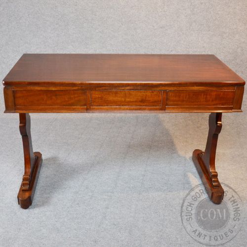 fig 2. Antique Desk Sofa Console Table English Victorian Mahogany Triple Drawer - c1860