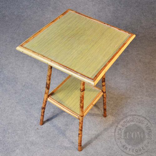 fig 2. Antique Victorian Bamboo Table Two Tier Oriental Lamp Occasional Side c1900
