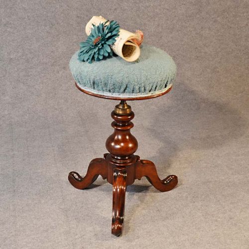 Antique Piano Music Dressing Stool Rosewood Seat Height Adjustable C1870