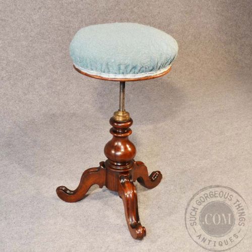 fig 3. Antique Piano Music Dressing Stool Rosewood Seat Height Adjustable c1870