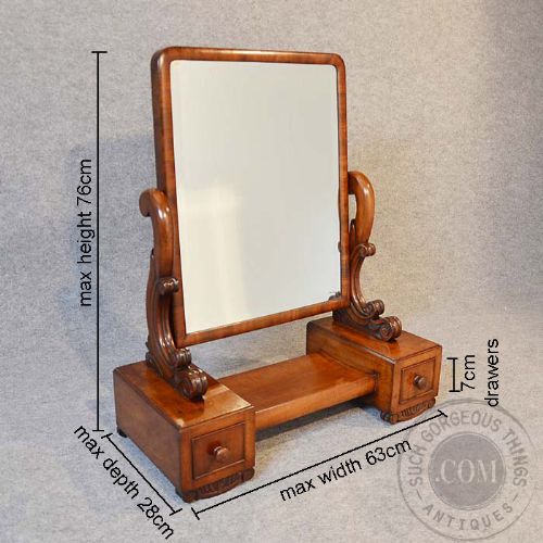fig 1. Antique Victorian Dressing Vanity Swing Cosmetic Toilet Mirror Twin Drawer c1850