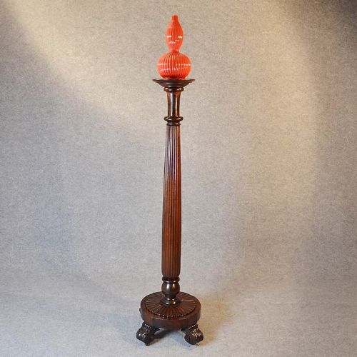 Antique Torchere Stand Tripod Plant Lamp Base on Castors Mahogany C1870