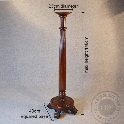 fig 1. Antique Torchere Stand Tripod Plant Lamp Base on Castors Mahogany c1870