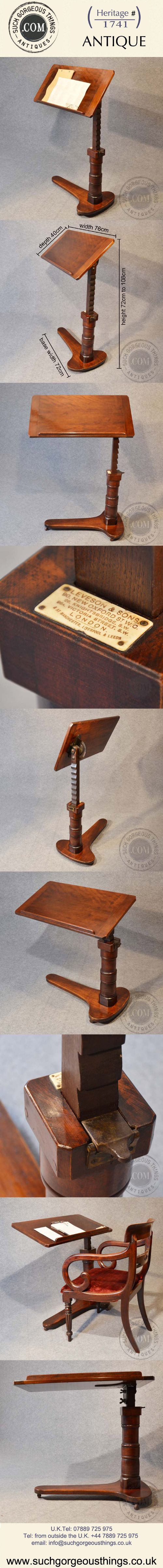fig 4. Antique Reading Table Lectern Stand Leveson & Sons English Victorian c1880