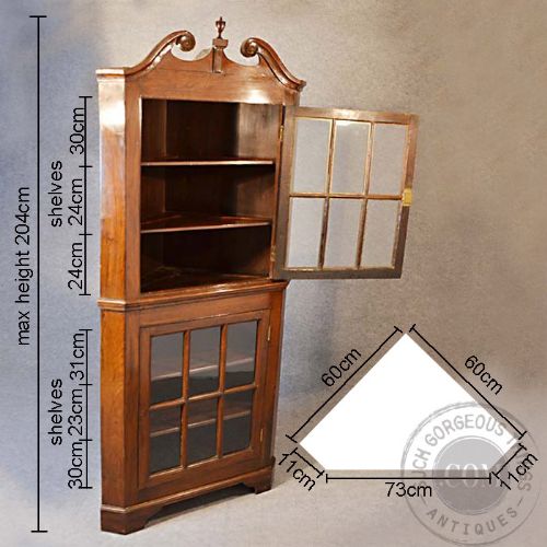 fig 1. Antique Tall Corner Cupboard Display Cabinet Georgian Mahogany English c1780