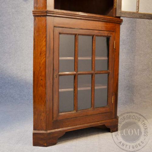 fig 2. Antique Tall Corner Cupboard Display Cabinet Georgian Mahogany English c1780