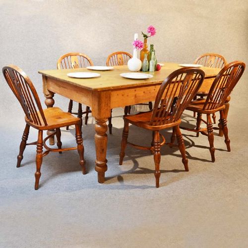 Antique Victorian Pine Kitchen Dining Table with Drawer Seats 6 - 8 C1880