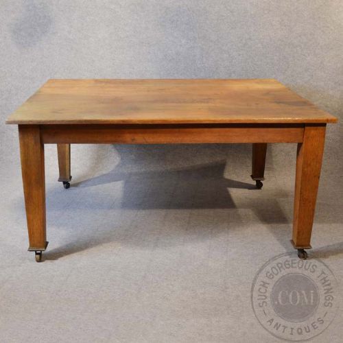 fig 2. Antique Oak Vintage Architects Plan Table Kitchen Dining Industrial Desk c1910