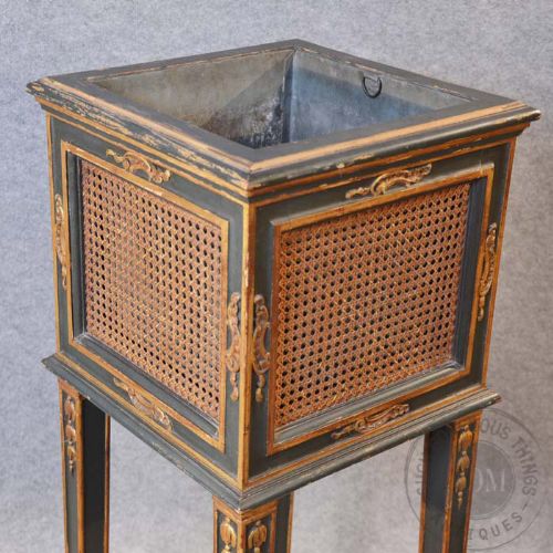 fig 2. Antique French Vintage Plant Stand Pot Jardiniere Bergere & Painted Finish c1900