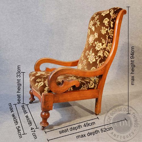 fig 1. Antique Chair Side Bedroom Hall Salon Nursing Mahogany Frame c1880