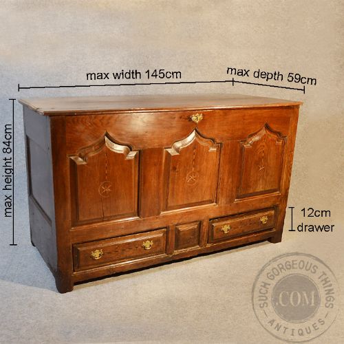 fig 1. Antique Oak Coffer Chest of Drawers Box Trunk Mule Chest English Georgian c1750