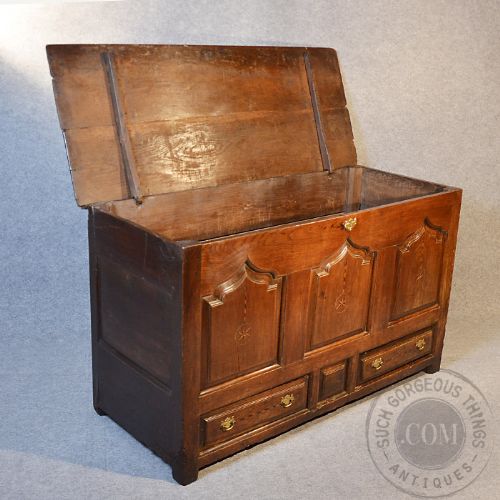 fig 3. Antique Oak Coffer Chest of Drawers Box Trunk Mule Chest English Georgian c1750