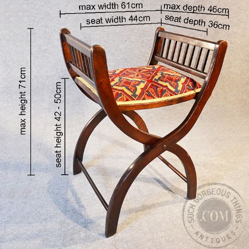 fig 1. Antique Folding Dressing Stool Porters Hall X-Frame Seat English Edwardian c1910