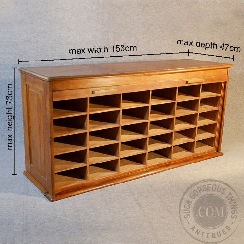 fig 1. Oak Vintage Tambour Mail Filing Cabinet Industrial Drawers Pigeon Holes c1920