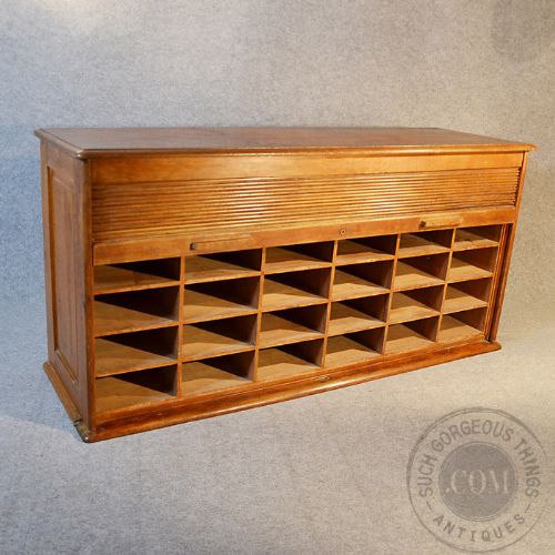 fig 2. Oak Vintage Tambour Mail Filing Cabinet Industrial Drawers Pigeon Holes c1920