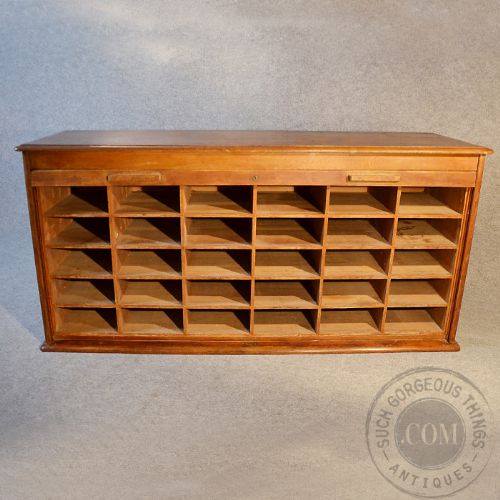 fig 3. Oak Vintage Tambour Mail Filing Cabinet Industrial Drawers Pigeon Holes c1920