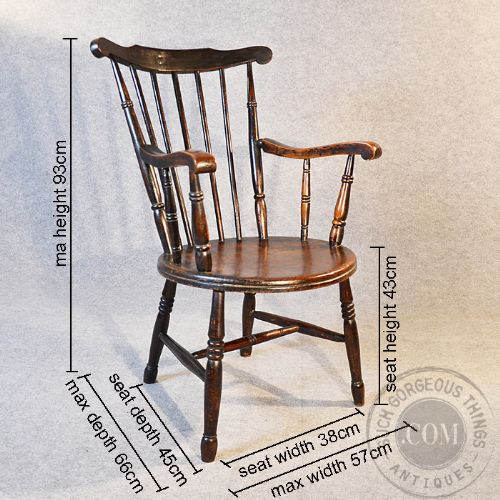 fig 1. Antique Windsor Carver Reading Oak Chair Country Kitchen Stick Armchair c1890