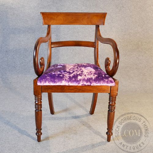 fig 2. Antique Scroll Arm Mahogany Armchair Elbow Office Desk Study Chair English c1835