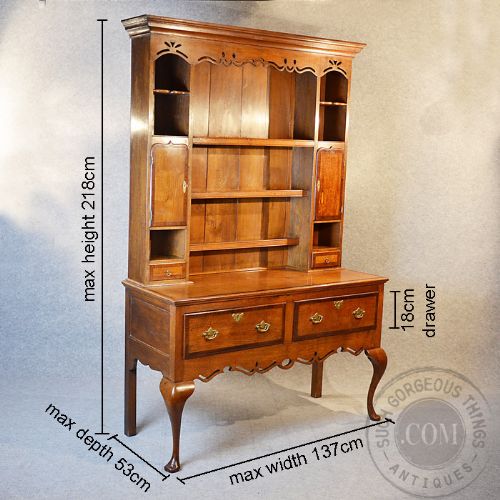 fig 1. Antique Oak Country Dresser Kitchen Welsh Buffet Display Cabinet Inlaid c1800