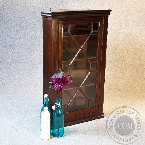 fig 2. Antique Corner Cupboard Glazed Wall Display Cabinet English Georgian c1800
