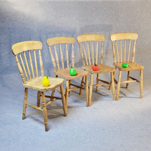 Antique Set 4 Four Elm Country Kitchen Dining Chairs Windsor Bandsman C1880