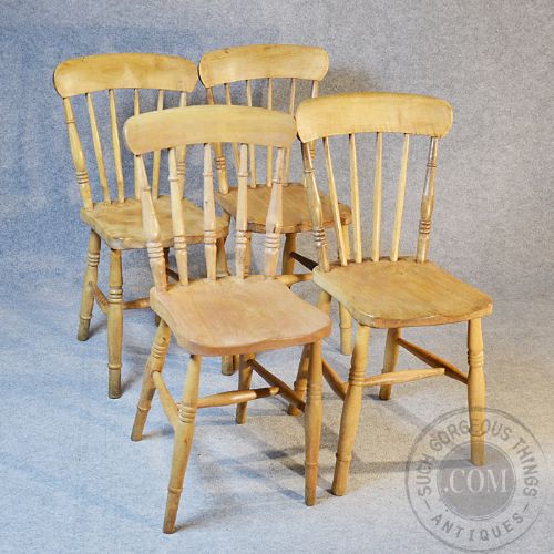fig 2. Antique Set 4 Four Elm Country Kitchen Dining Chairs Windsor Bandsman c1880