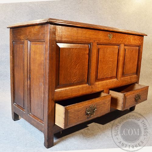 fig 3. Antique Oak Coffer Chest of Drawers Box Trunk Mule English Georgian c1800