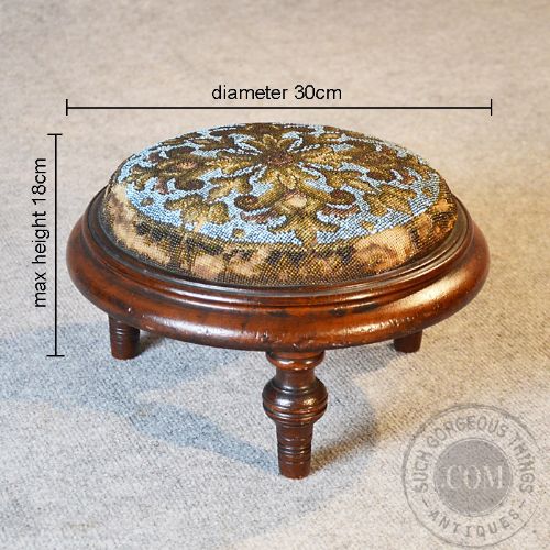 fig 1. Antique Pair of Footstool Gout Stool Small Low Foot Rest Beaded Textile c1850
