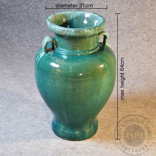 fig 1. Antique Vase Large Porcelain China Baluster Urn Planter Jade Colour c1900
