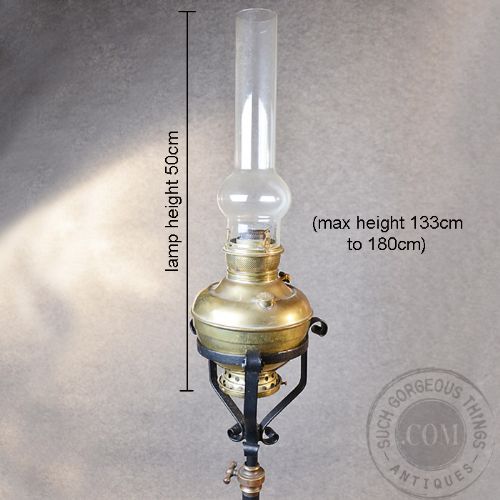 fig 1. Antique Victorian Period American Brass Oil Lamp & Telescopic Stand c1890