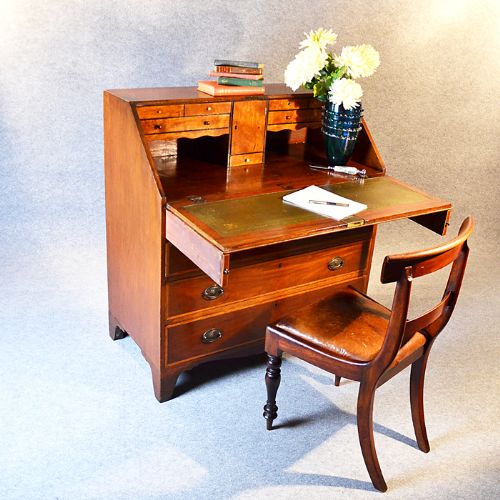 Antique Georgian Bureau Large English Fall Front Writing Desk Mahogany Yew C1760