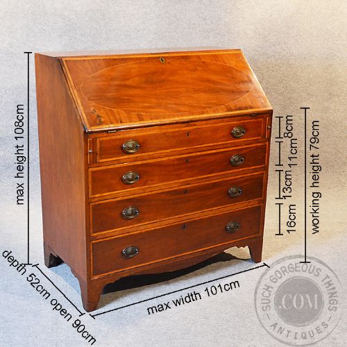 fig 1. Antique Georgian Bureau Large English Fall Front Writing Desk Mahogany Yew c1760
