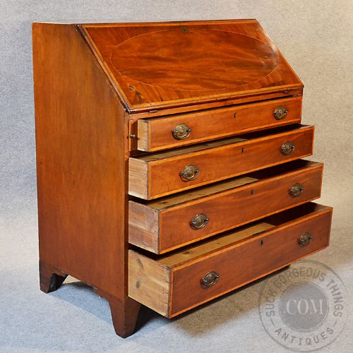 fig 2. Antique Georgian Bureau Large English Fall Front Writing Desk Mahogany Yew c1760
