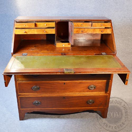 fig 3. Antique Georgian Bureau Large English Fall Front Writing Desk Mahogany Yew c1760